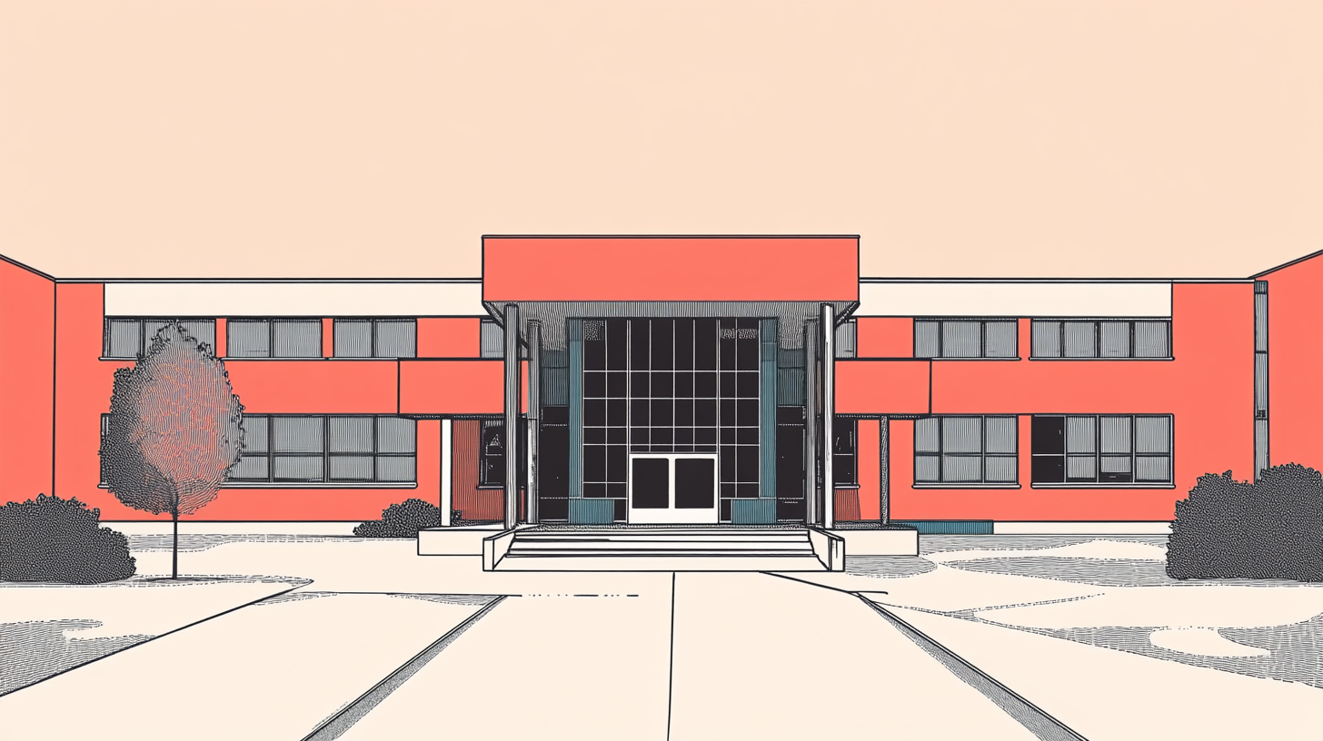 The Simple 2D School Building Drawing in Style