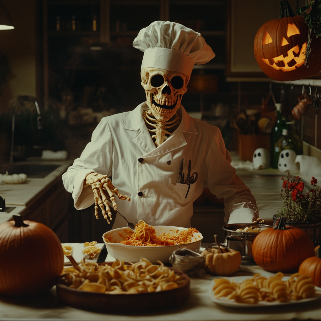 The Skeleton Chef Prepares Halloween Italian Dishes