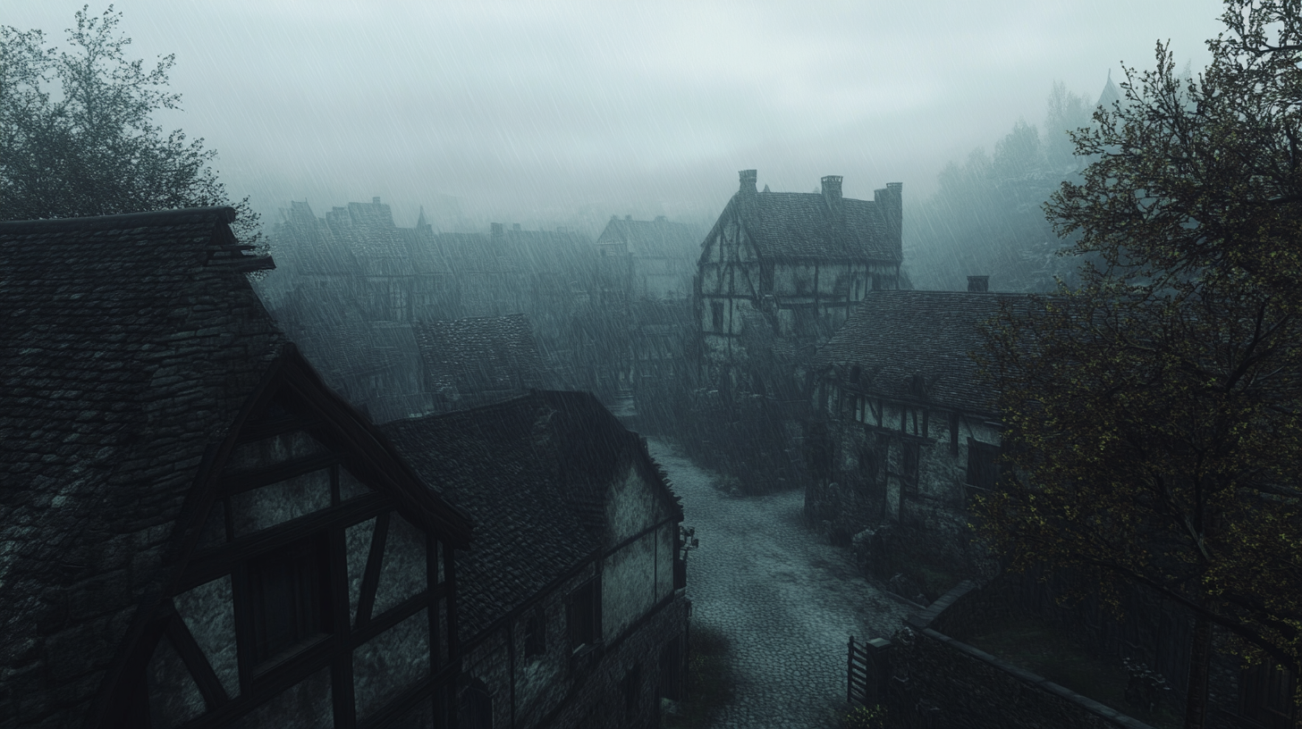 The Spooky Medieval Town under Dark Skies