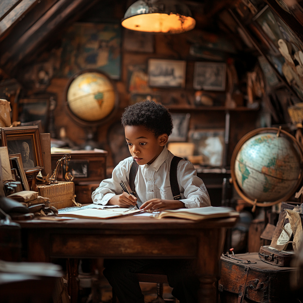 The Storyteller: A Black Child in Cozy Attic