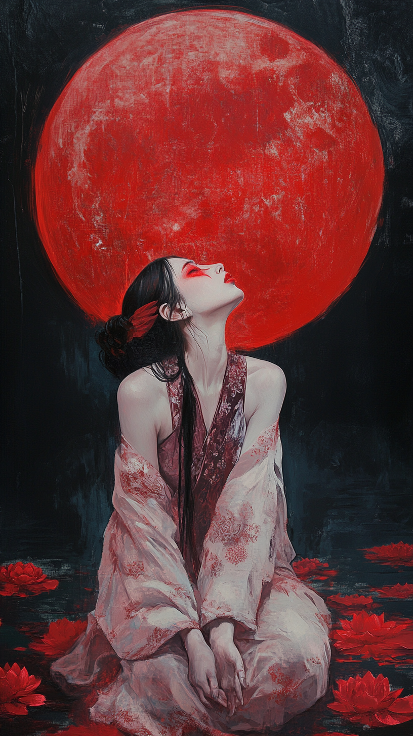 The Surreal Red Fox Woman under Full Moon