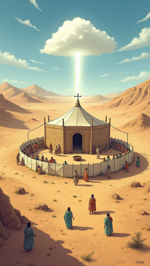 The Tabernacle in the Israelite camp in the desert.