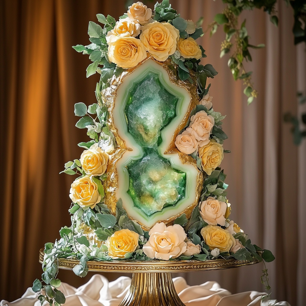 The Tall Geode Cake with Yellow Roses Display