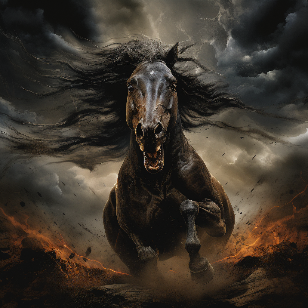 The Terrified Horse in a Stormy Night