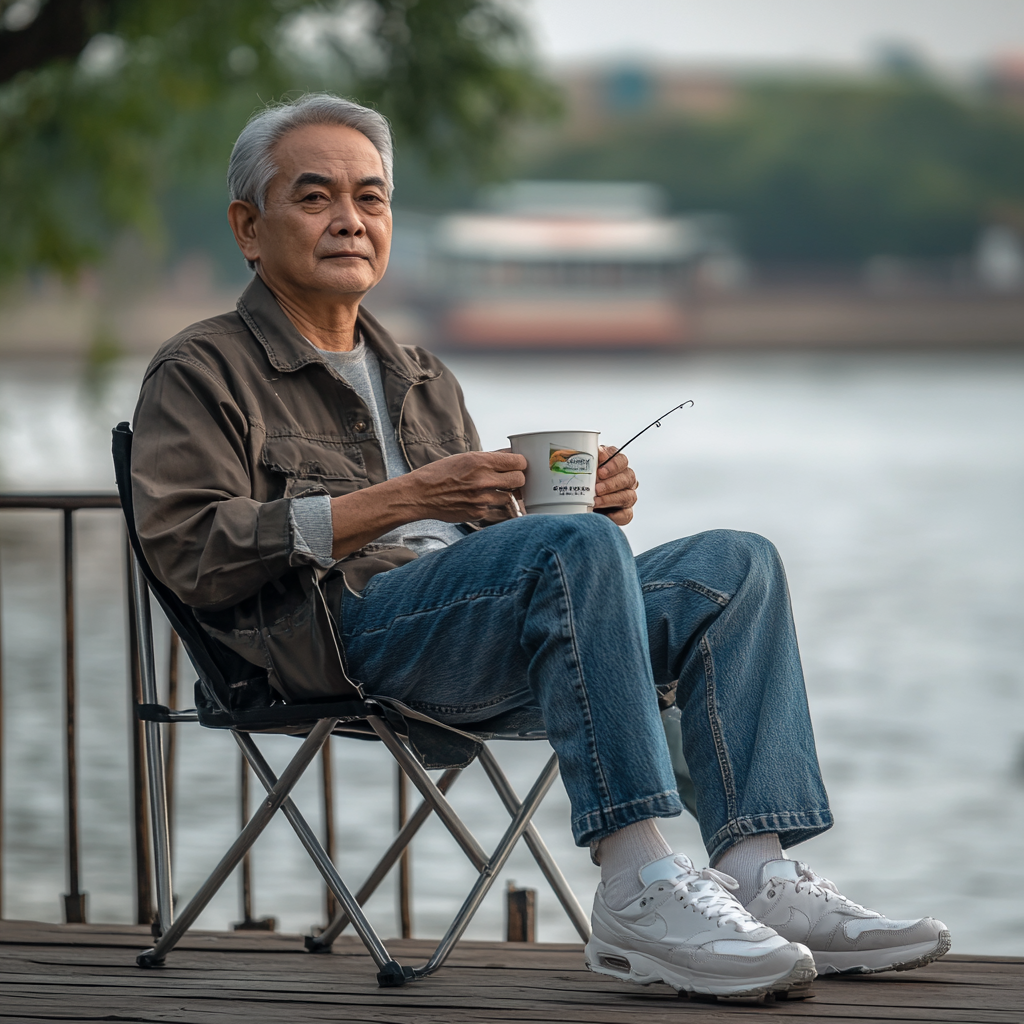 The Thai man is fishing by the river.