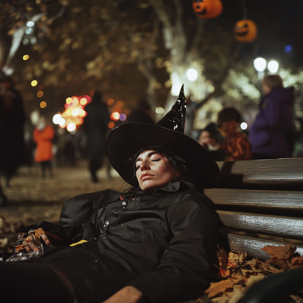 The Tired Witch Resting After Halloween Celebration