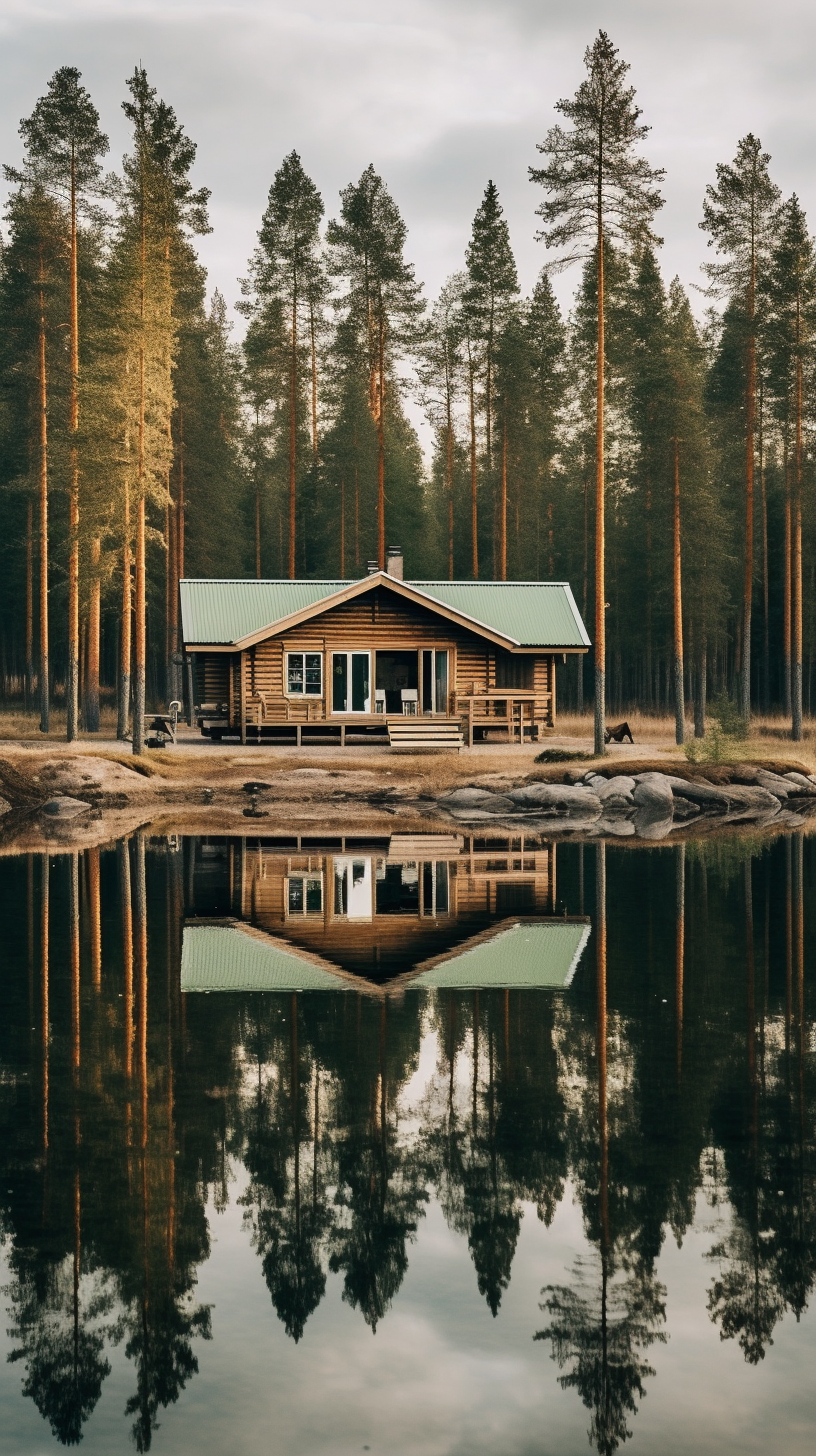 The Tranquil Finnish Landscape with Lakeside Cabins