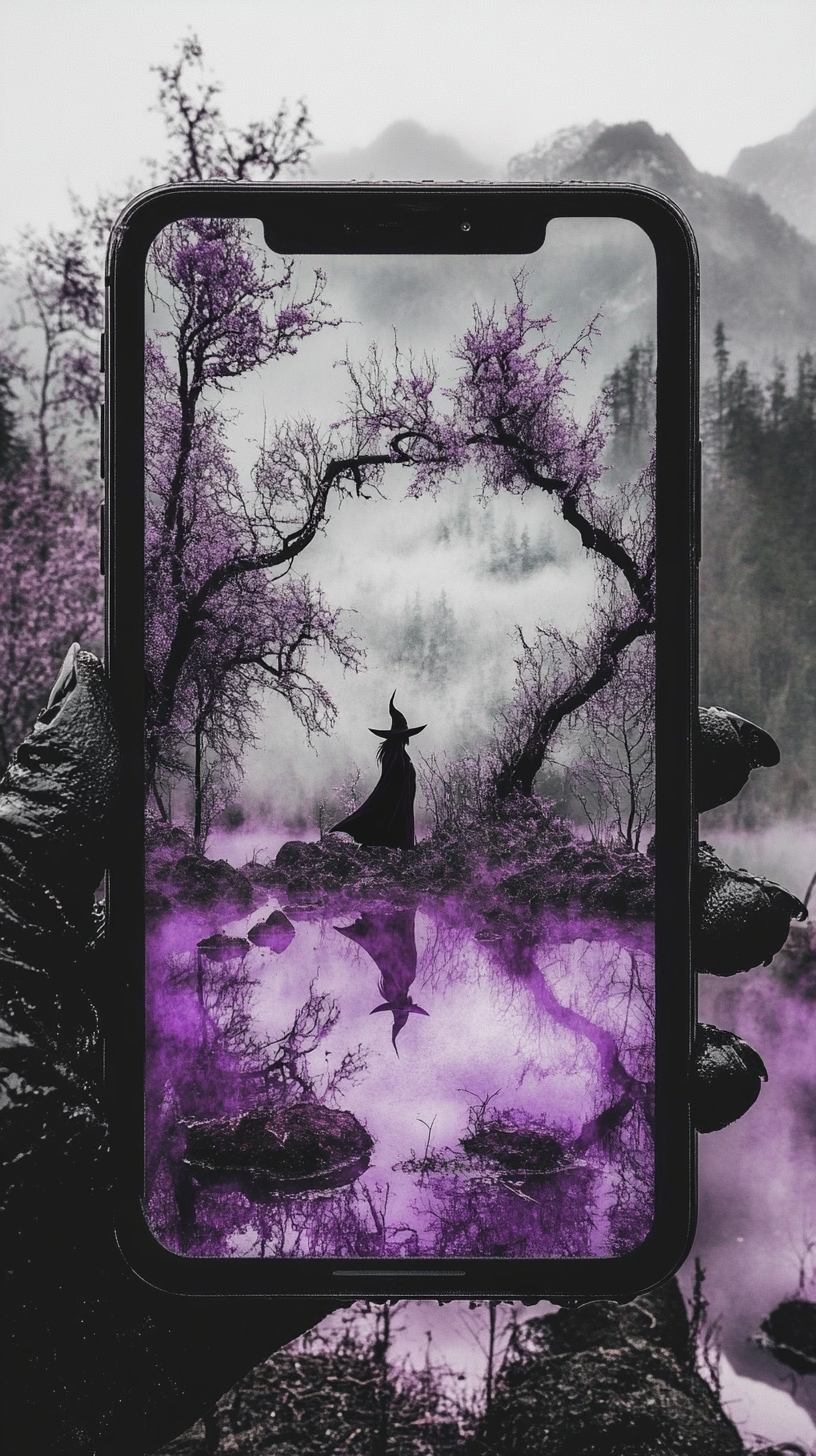 The Witch Rising in Purple and White Lake