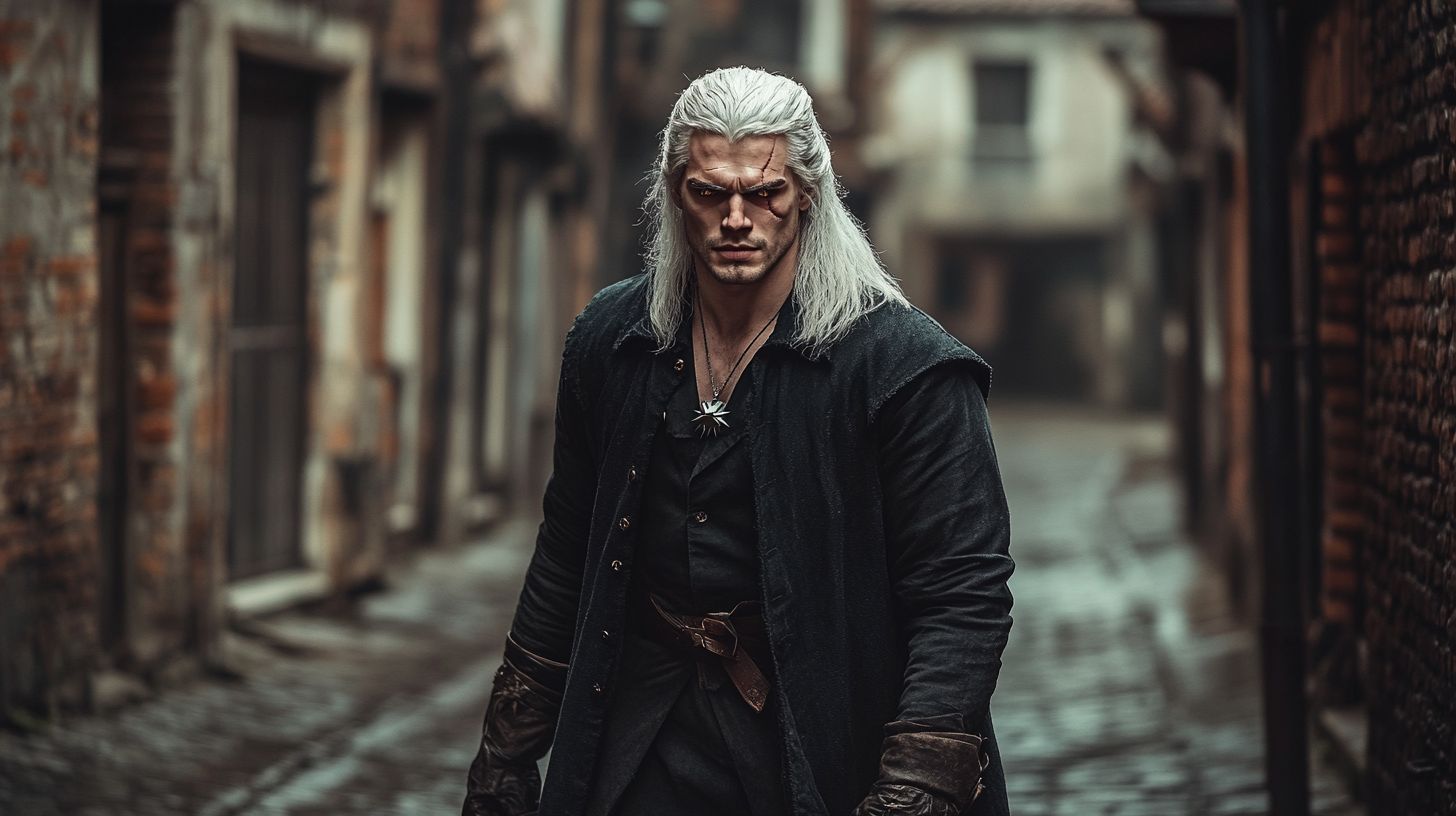 The Witcher-Like Man Strolls in Medieval Street