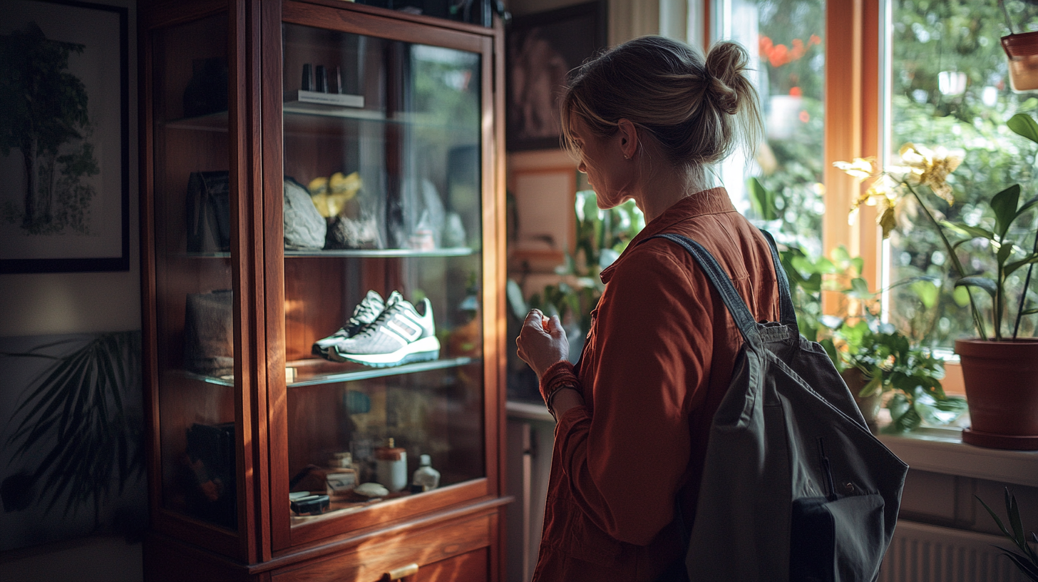 The Woman Examining Old Shoe Before Work