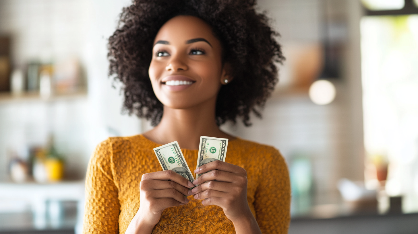 The Woman Holding Cash and Saving Money