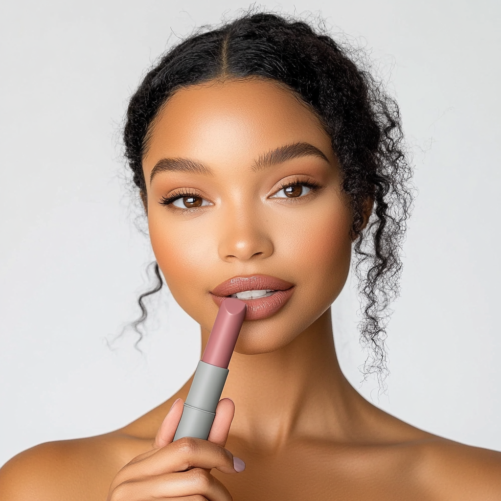 The Woman Posing with Pink Lipstick