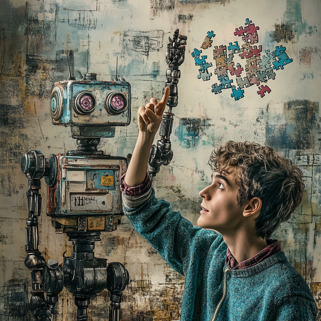 The Young Man and Robot with Puzzles