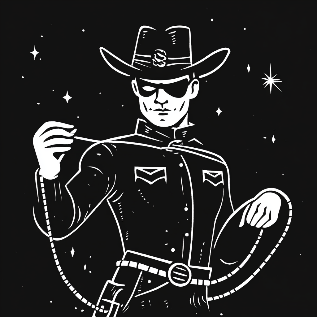 The black and white cowboy with a lasso