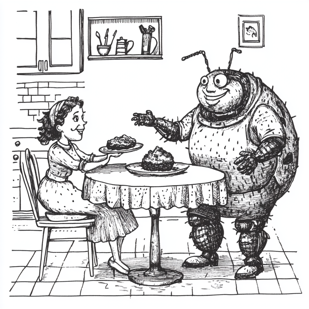 The dung beetle couple in a vintage kitchen. Coloring Book