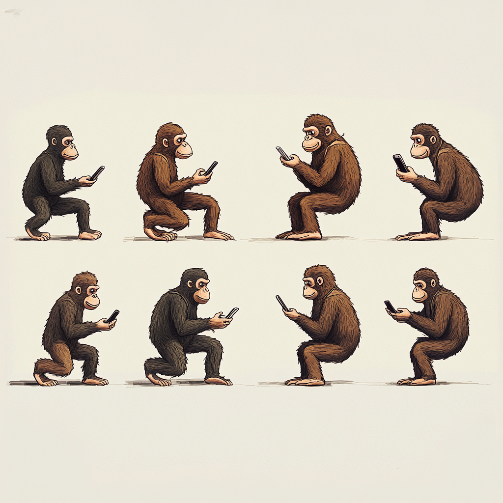 The evolution of man: from ape to phone zombie.