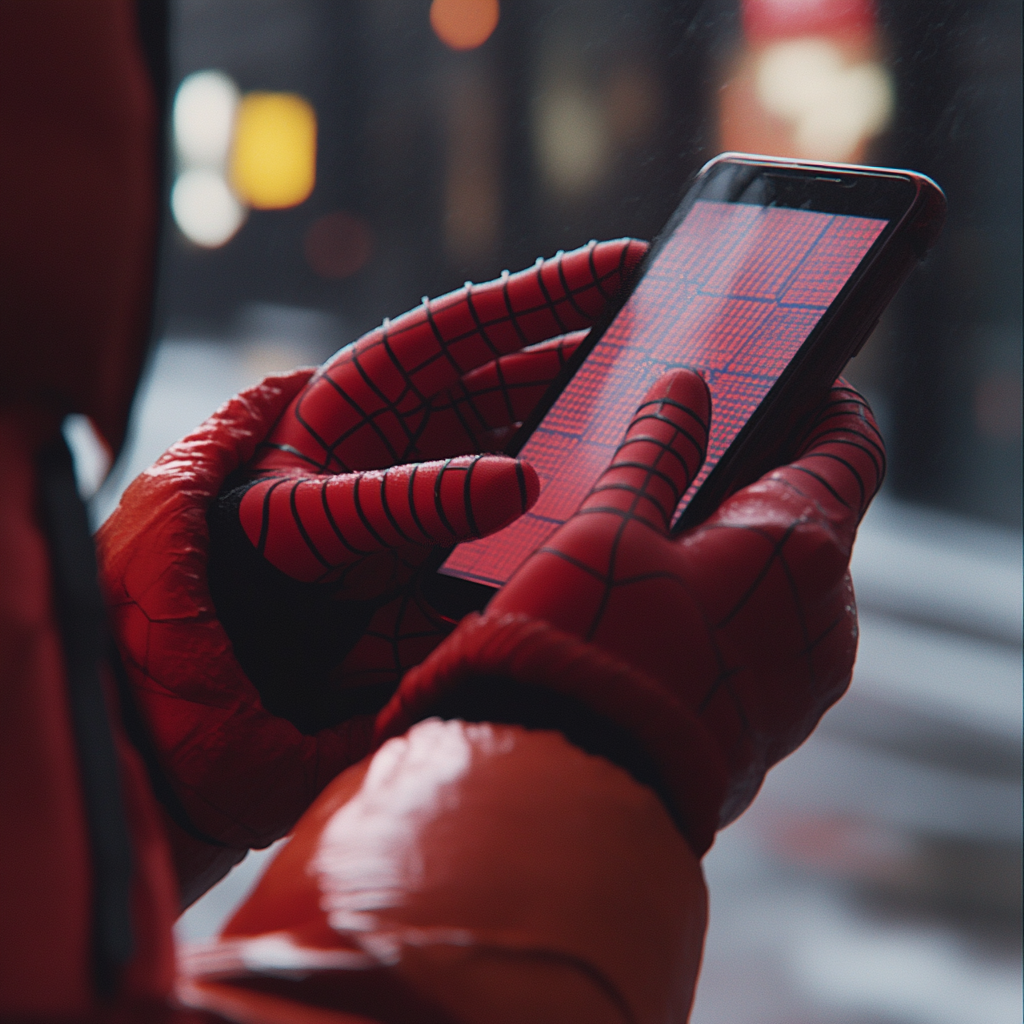 The hand holding phone, Spider-verse style.