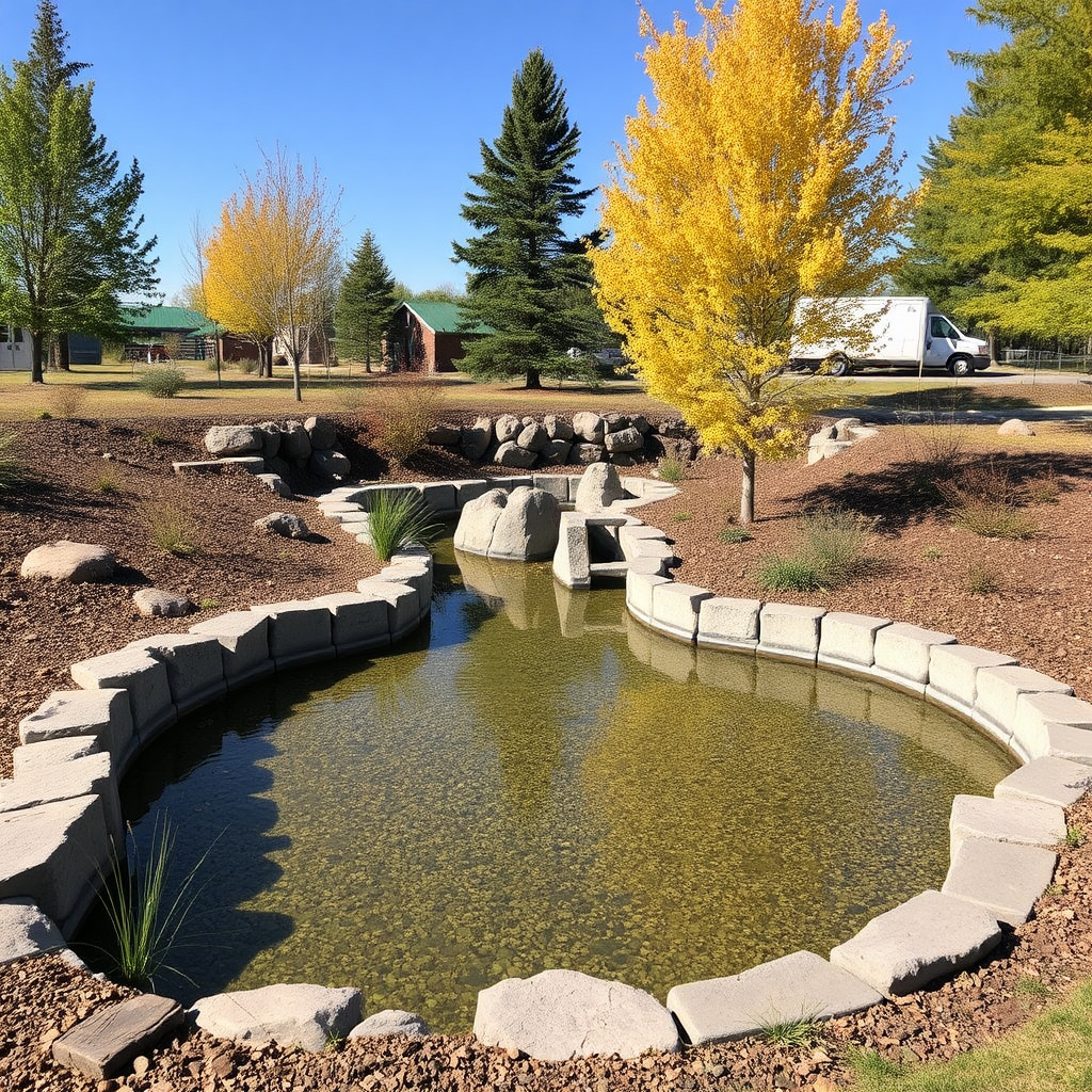 The large water basin in school yard.