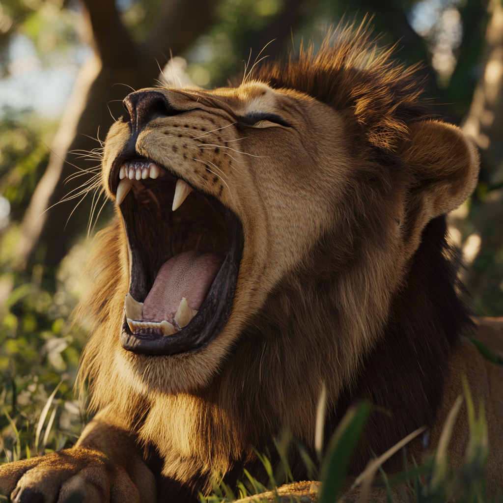 The male lion waking up from a nap