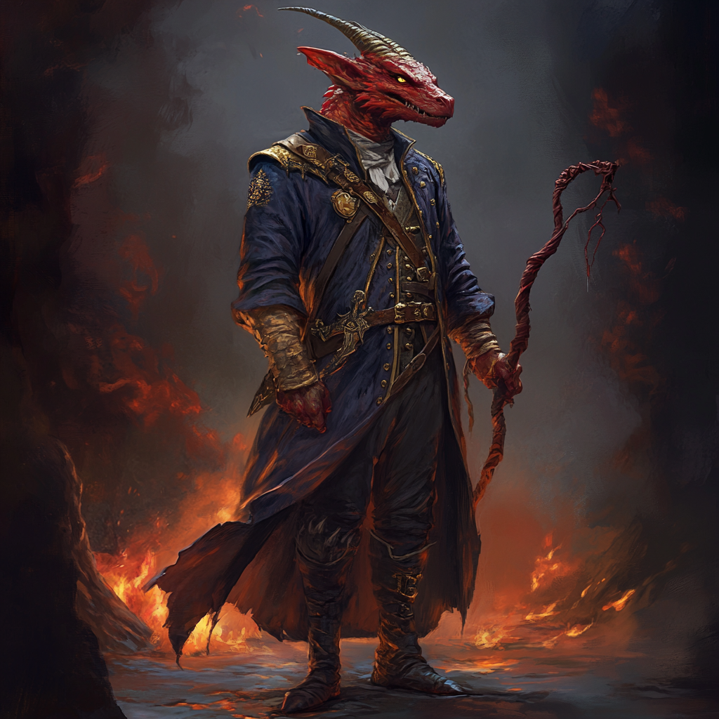 The mischievous red kobold boy in captain's jacket.