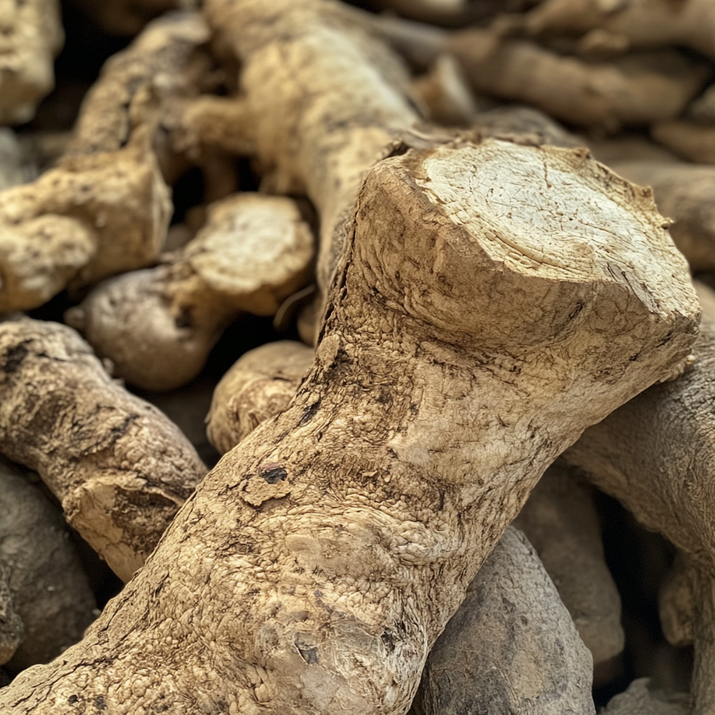 The pile of rough yam roots.