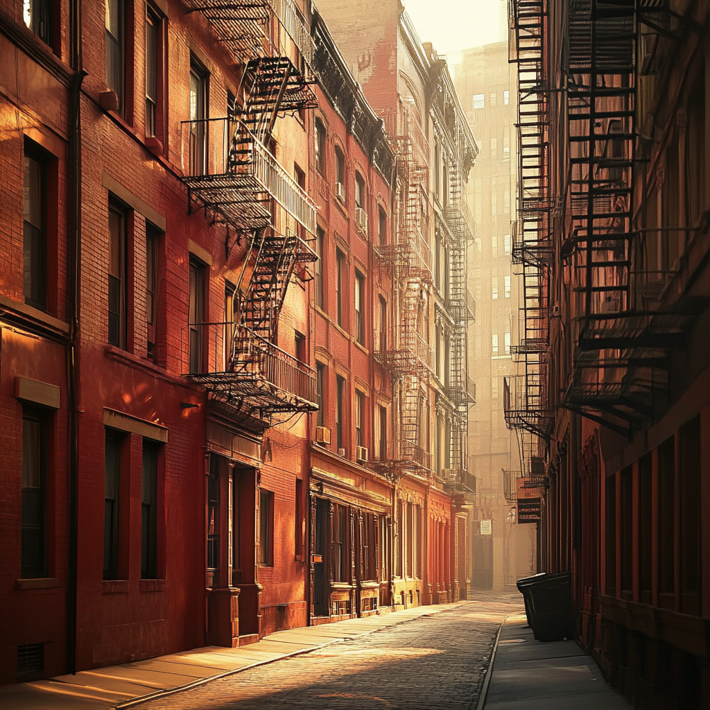 The quiet Manhattan street with classic buildings