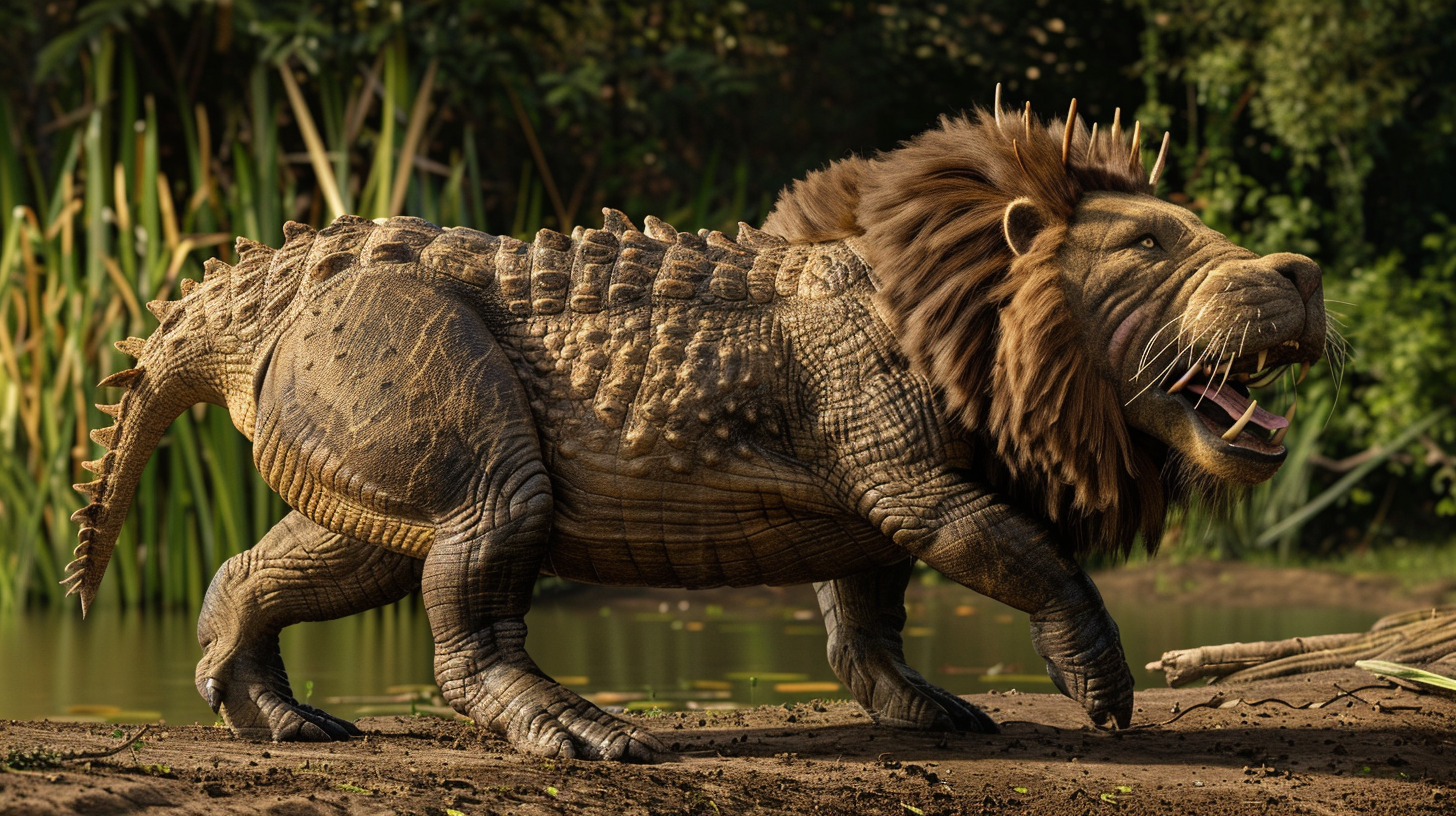 The scary creature with crocodile, lion, and hippo features.