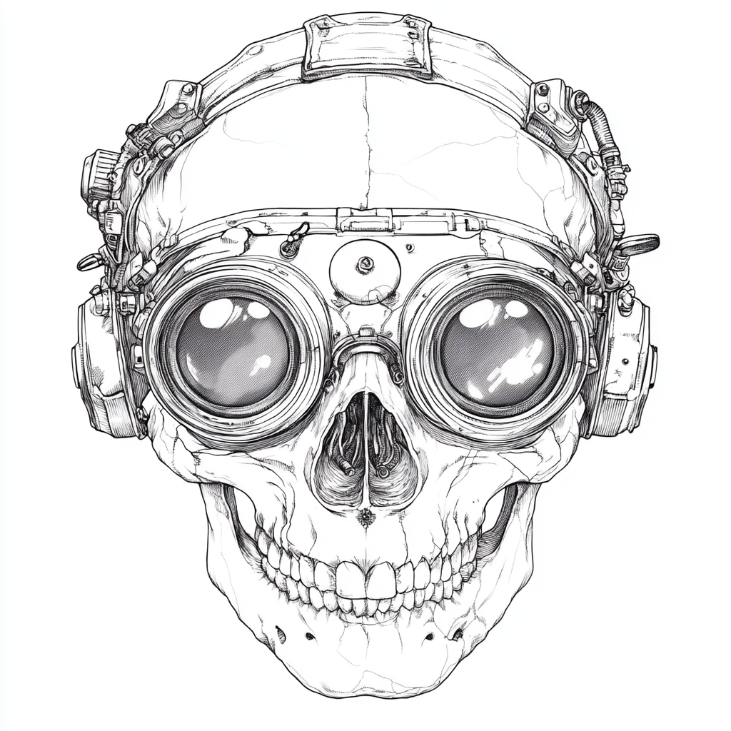 The skull with aviator goggles on white background.