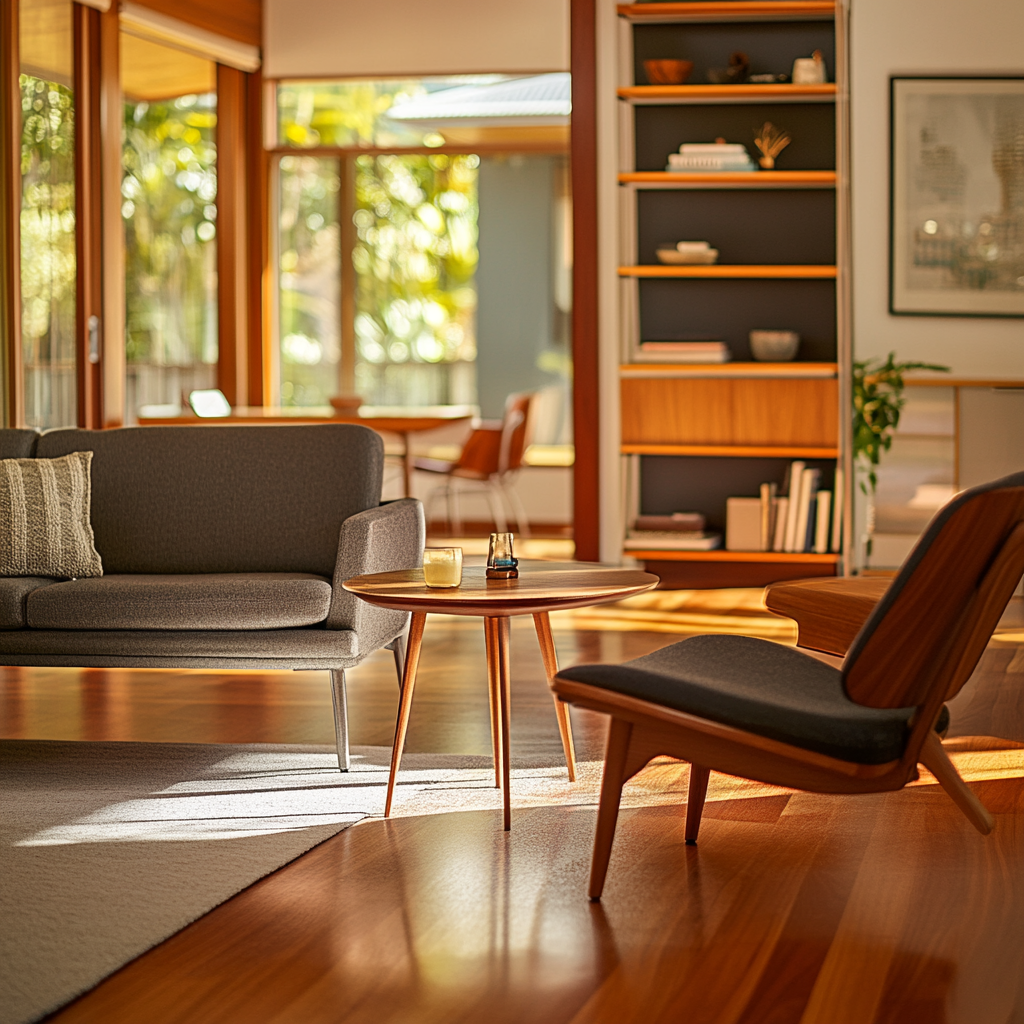 The welcoming midcentury lounge room in New Zealand