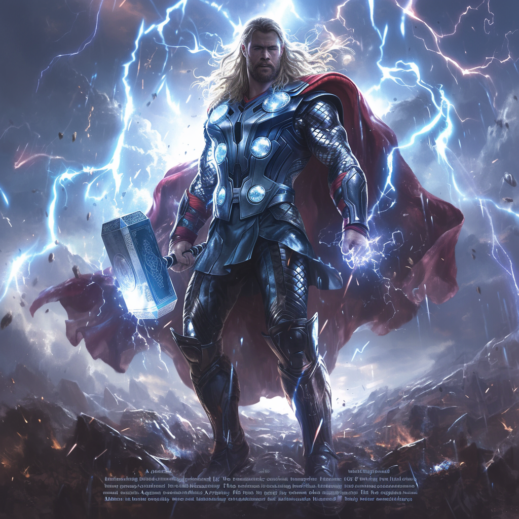 Thor superhero in silver armor with lightning energy