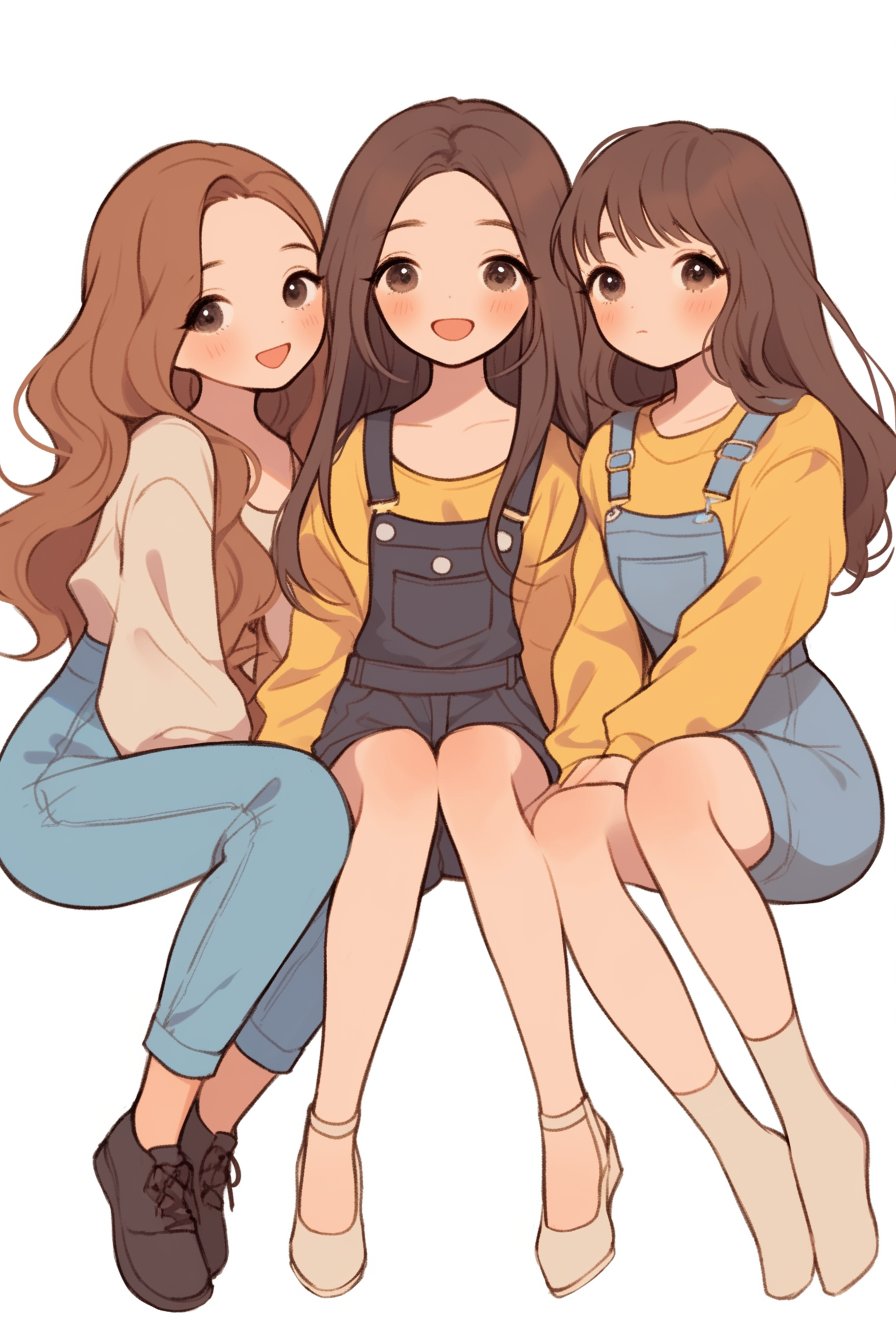 Three Cute Fashion Girls Sitting Together