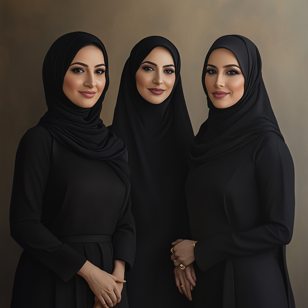 Three Elegant Arab Women in Black Uniforms