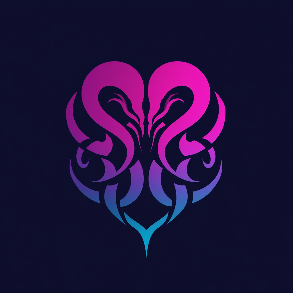 Three-Headed Hydra Logo in Symmetrical Cyberpunk Colors