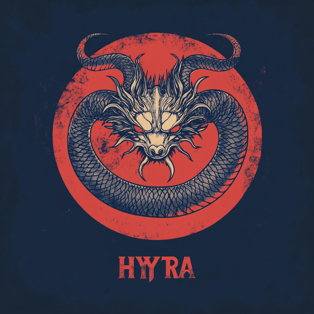 Three-Headed Hydra in Minimalistic Japanese Style