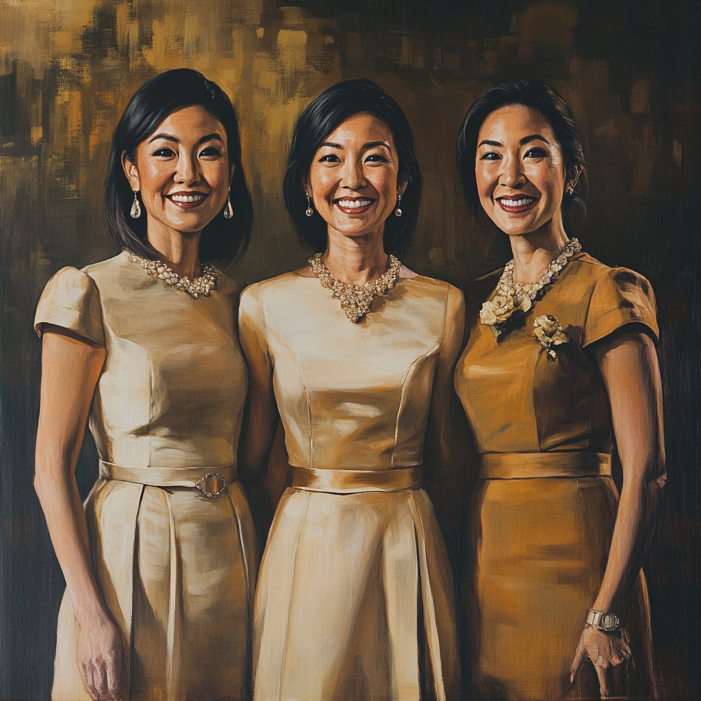 Three Professional Asian Women in Elegant Uniforms