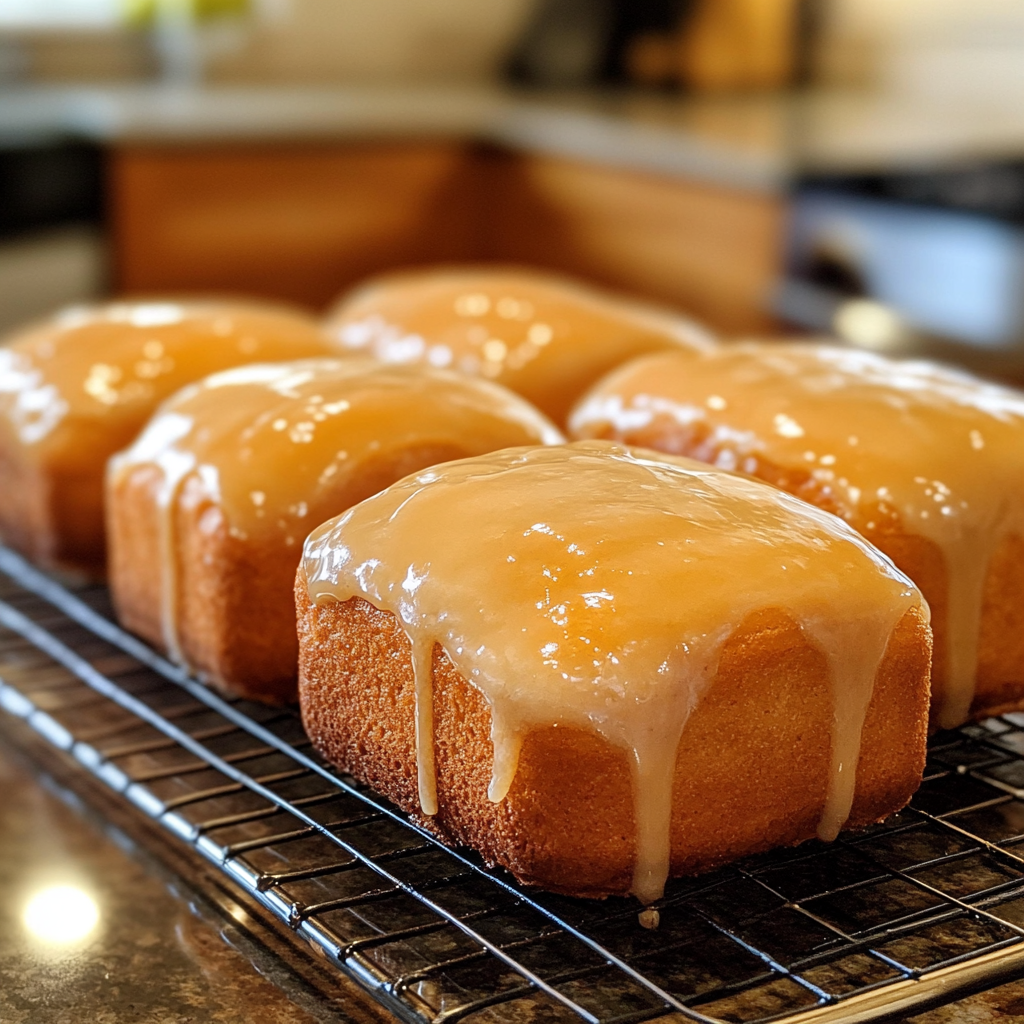 Three Vanilla-Glazed Mini Loaves on Wire Rack