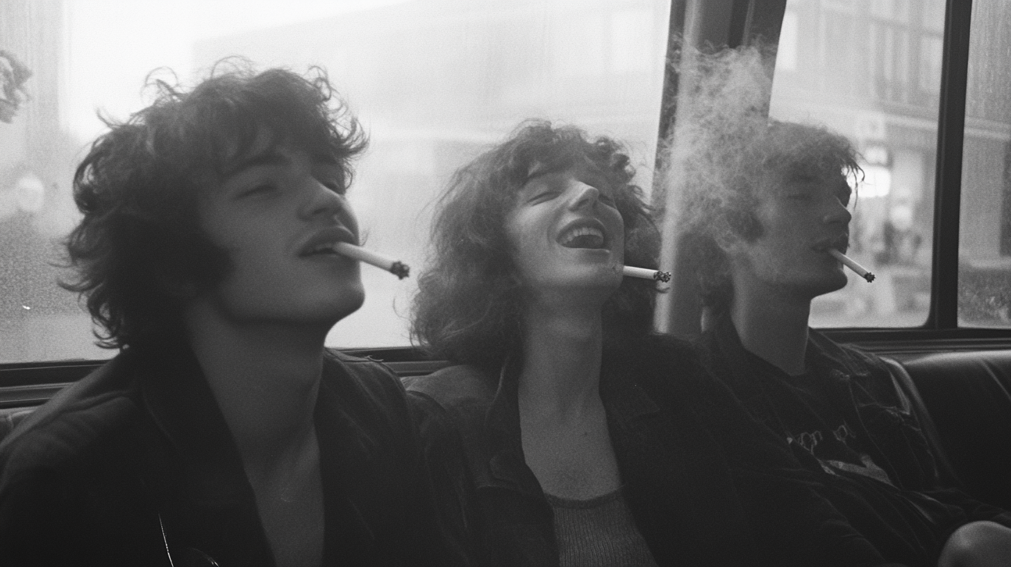 Three Young Hippies in Berlin Photobooth Laughing