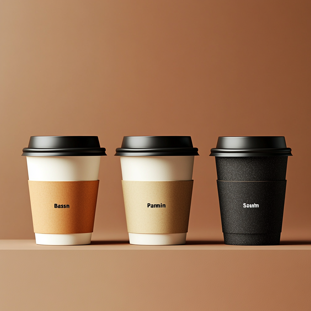 Three coffee cups labeled Basic, Standard, Premium. Premium larger, fancier cup.