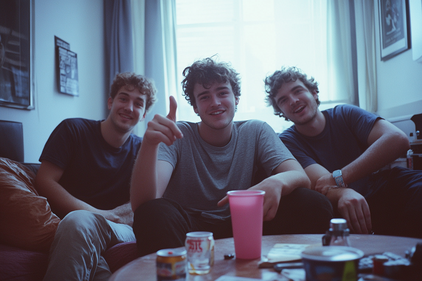 Three friends having fun at a house party.