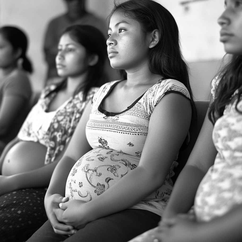 Three pregnant girls in Guatemala's waiting room.