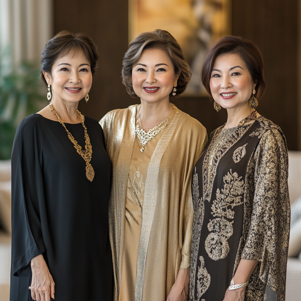 Three professional Asian women in elegant attire.