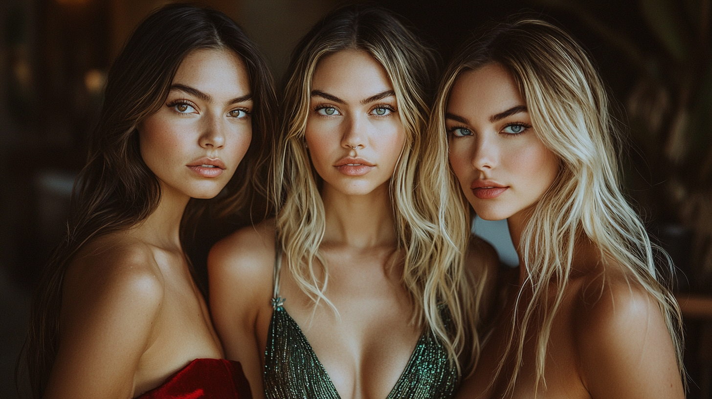 Three women in formal dresses taking botox treatment.