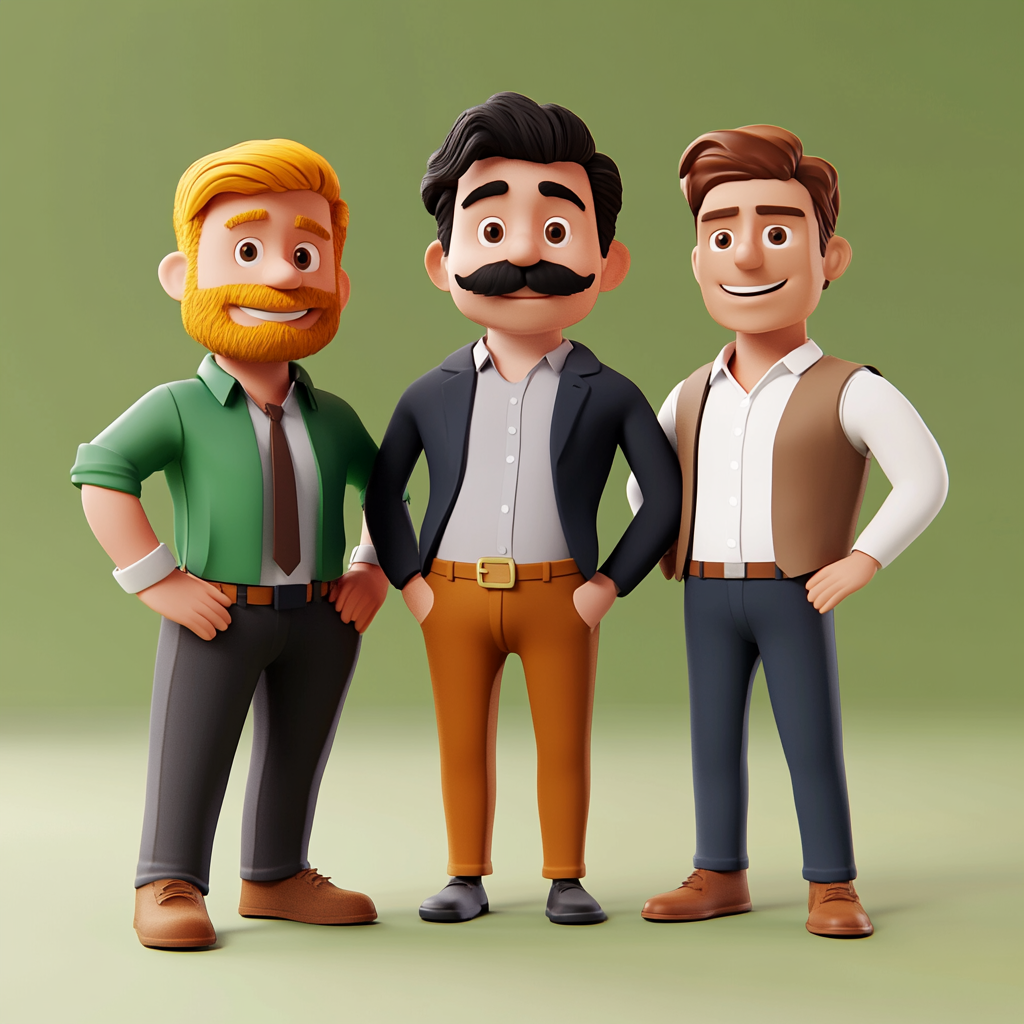 Three Men 3D Cartoon Style