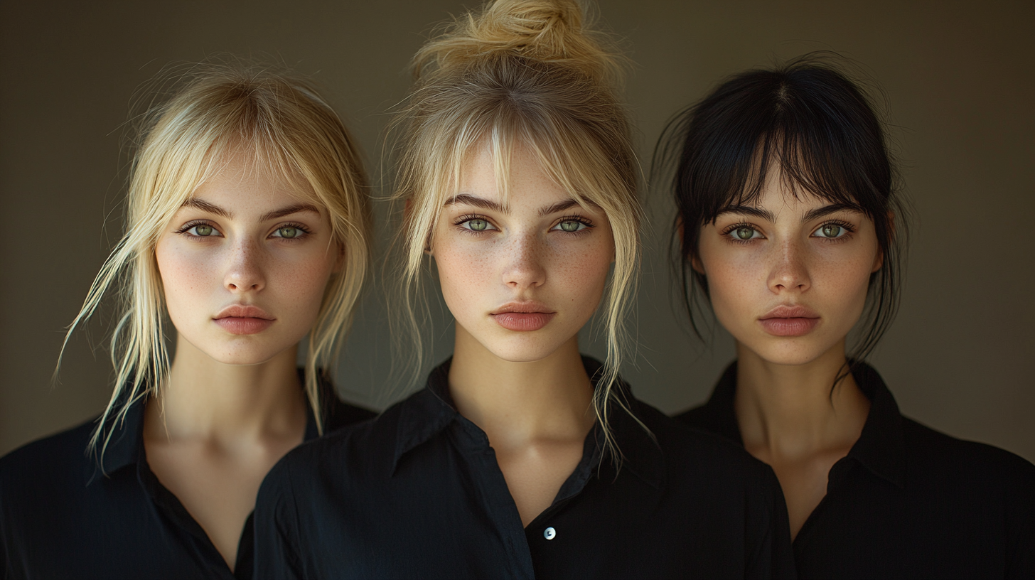 Three young women with unique features in portrait