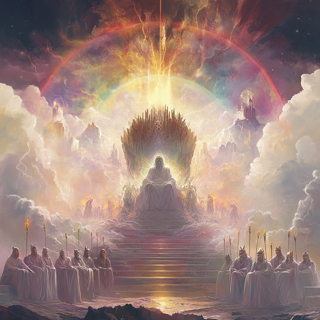 Throne in Heaven with Quartz-Like Figure, 24 Leaders