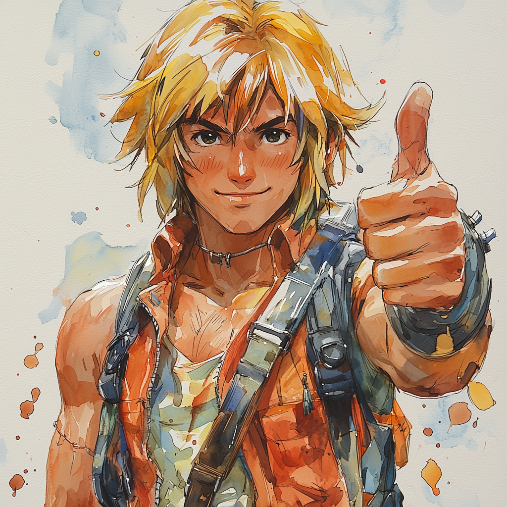 Tidus in animated style giving thumbs up