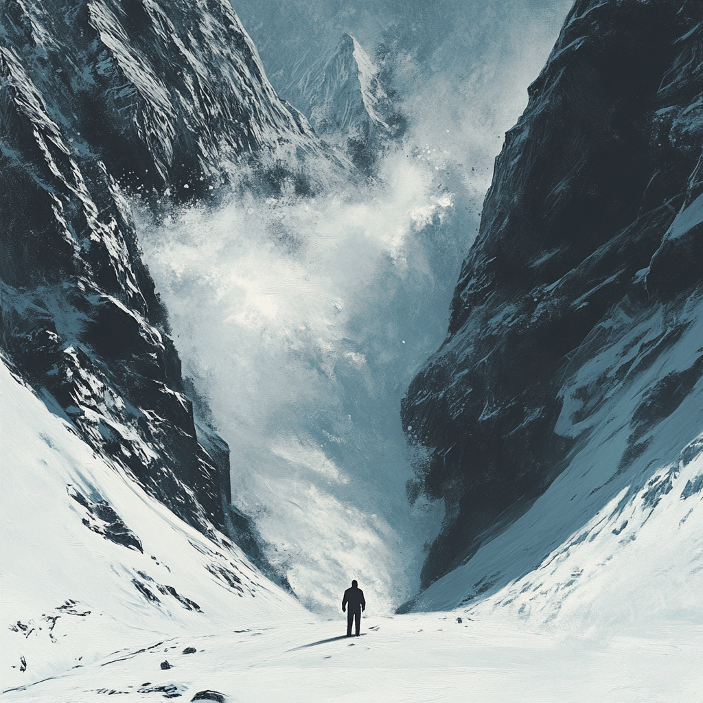 Tiny Person Faces Big Avalanche On Mountain