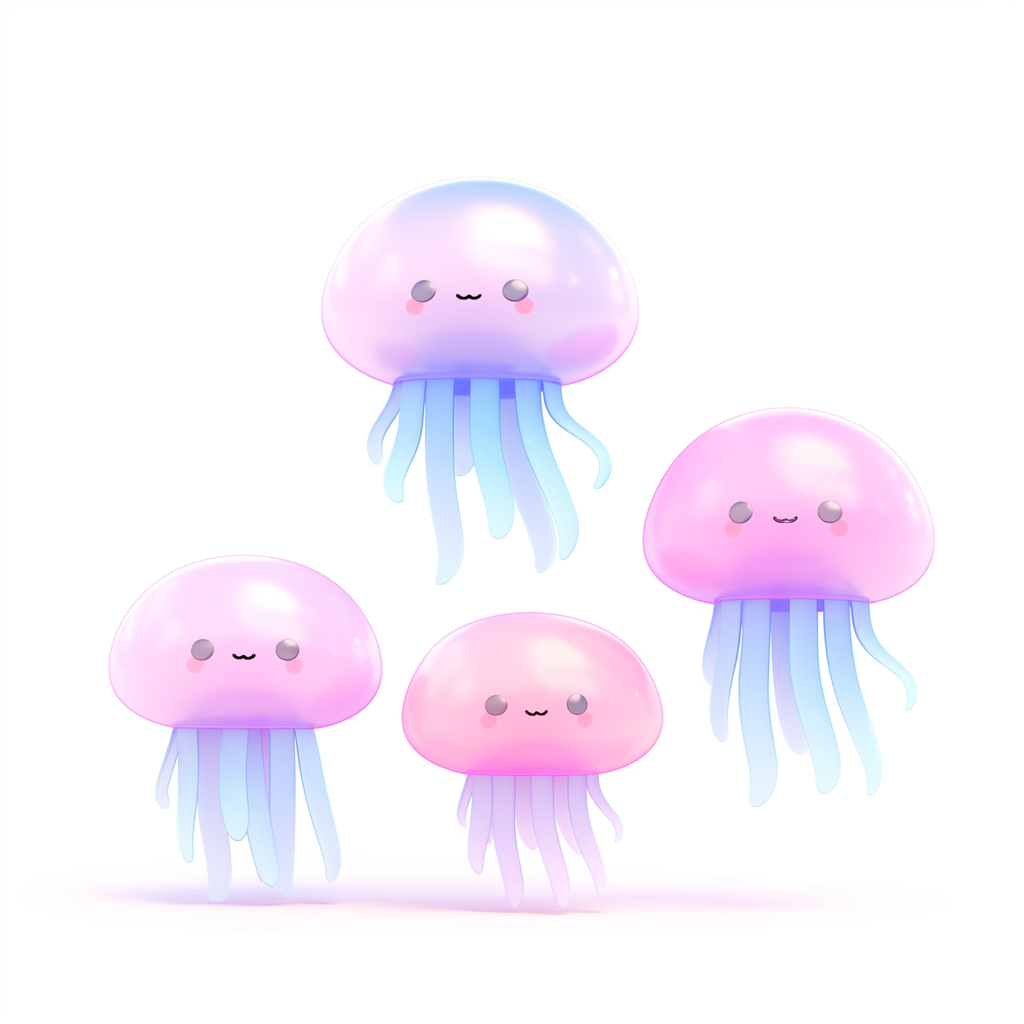 Tiny cute jellyfish in 3D on white