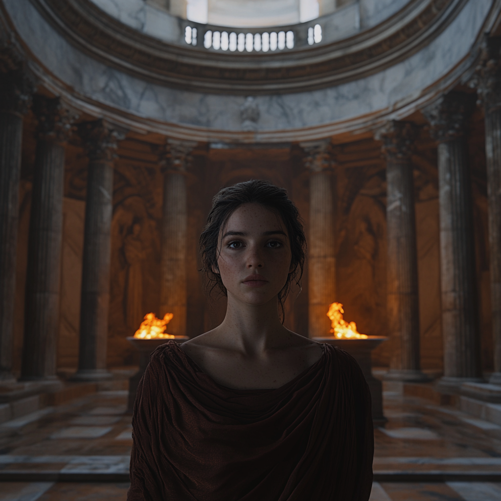 Title: Aurelia Contemplates Decision in Vesta Temple, 8k