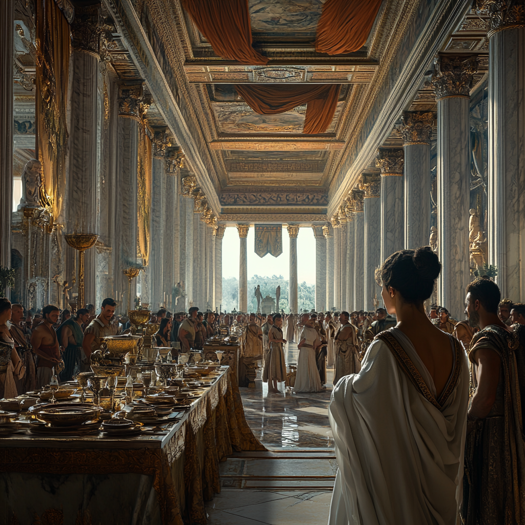 Title: Roman Banquet Hall Nobles Roman Commander Forbidden Connection